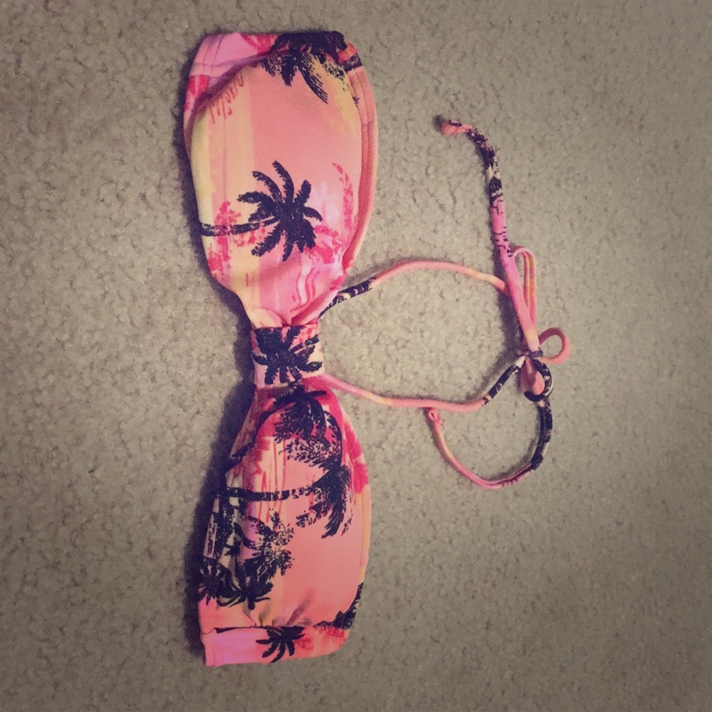 Neon Swim Top With Palm Tree Patterns